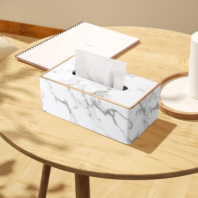 Tissue Box Cover Rectangular, PU Leather Tissue Box Holder for Kleenex, Napkin, Rectangle Tissue Box Covers, Tissue Holder for Bathroom Car Home Decorative 9.84"X5.23"X3.77" - Phnom Penh Marble - Image 7