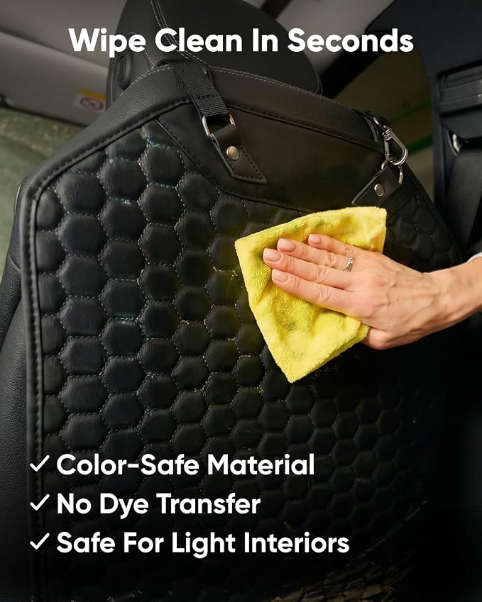 Kick Mat Back Seat Protector - Car Back Seat Cover for Kids Feet - Waterproof & Sturdy Protector for Upholstery from Dirt, Mud, Scratches and Stain (Black 2 pcs) - Image 8