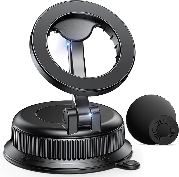 Vacuum Car Phone Holder for MagSafe, No-Glue Suction Cup Mount with Dashboard Pad, Reinforced Zinc Alloy Hinge, 360° Rotatable Foldable Cell Phone Holder for iPhone 17 16 15 14 13 12 Series by Unknown