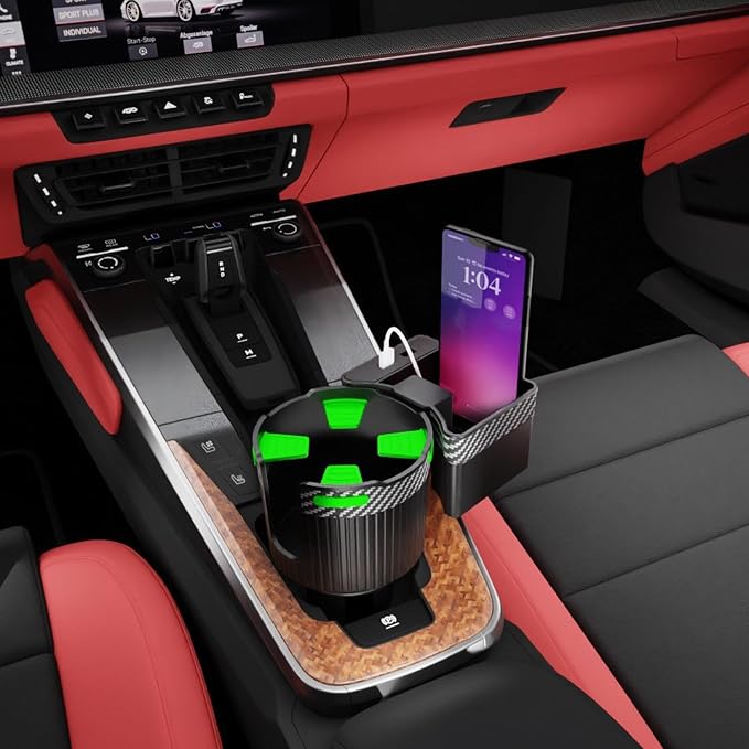 Big Cup Holder Phone Holder for Your car,with Rubber Lining Rotable cupholder Base Safely Hold The Big Water Bottle and Support Cellphone Charge. (BJ-2377B) - Image 2