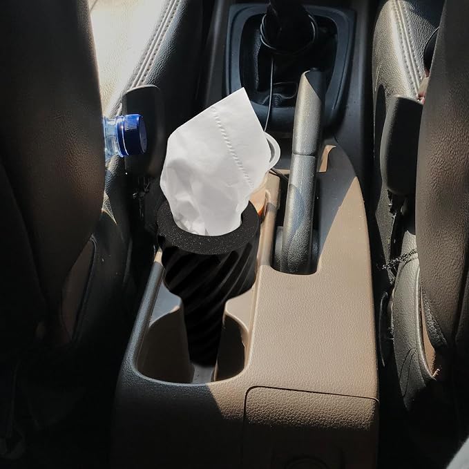 Car Cup Holder Tissue with 3 Pack Facial Tissues, Car Tissues Cylinder, Refillable Round Travel Tissue Tube for Vehicle, Office, Home Use (Black) - Image 4