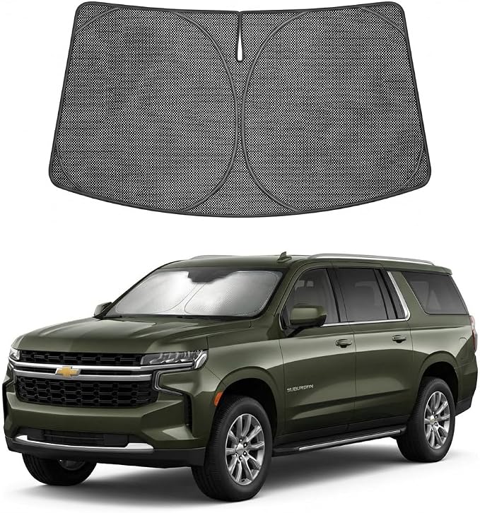 Proadsy Custom Fit Car Windshield Sun Shade for 2021-2026 Chevy Suburban | Ice Crystal Micro-Refraction Blocks 99% UV, Drops Cabin Temp 54°F. Foldable Full Coverage for Summer Parking/Camping Privacy by Proadsy