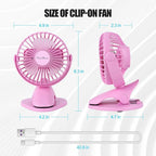 PureHome Portable Clip Fan Battery Operated,3 Speeds USB Rechargeable Mini Table Fan with Strong Airflow,360°Rotation Ultra Quiet Personal Desk Fan for Home Office Bedroom Dorm Stroller Camping- Pink - Image 7