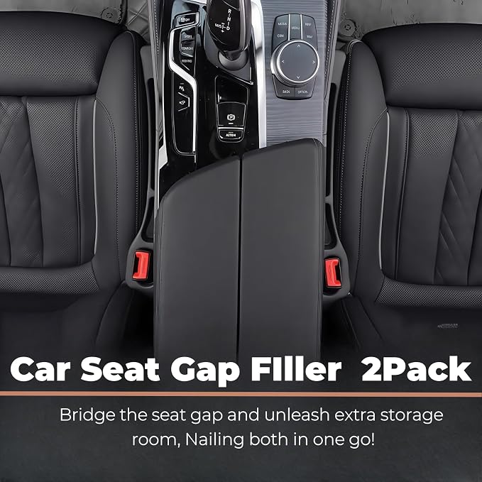 BESTKEE Car Seat Gap Filler 2 Pack, No Drop Seat Gap Plug with Dual Storage Slots, Blocks Phones Keys Coins, Flexible EVA Console Gap Filler Auto Accessories for Cars SUVs Trucks - Image 2