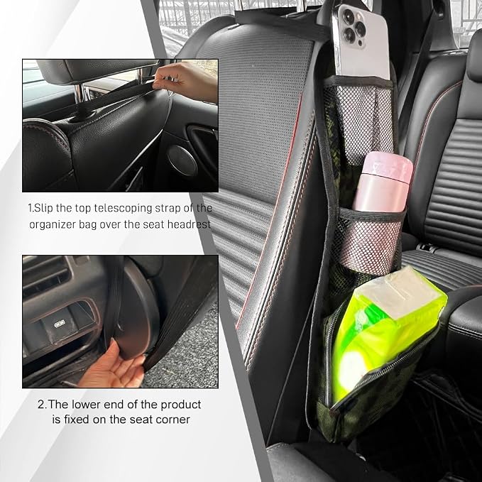 2PCS Car Seat Side Organizer, Seat Side Storage Pocket, Multifunctional Mesh Net Pocket, Car Multi-Pockets Backseat Organizer Side Hanging Bag for Storage Coins, Cell Phones (Green, 2PCS) - Image 3