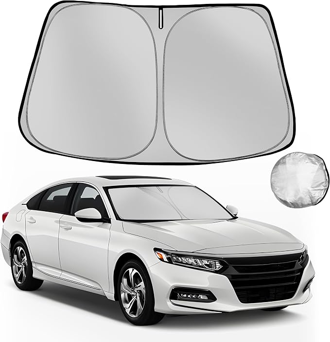 Windshield Sun Shade for Honda Accord Sedan 2018-2025 2026 | Foldable Sun Sunshade for Car Front Window Blocks UV Rays and Heat Automotive Interior Protector Custom Fit Accessories by Fonowka