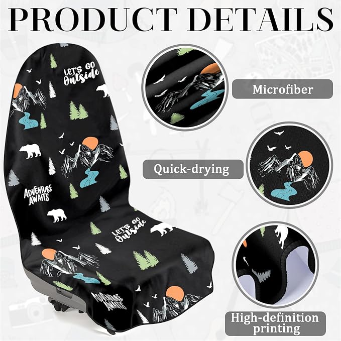 1 Pack Car Seat Towel Covers with Storage Bag, Multifunctional Camping Towel for Gym Outdoor Sport, Picnic, Beach, Pet Dog Travel,Non-Slip Washable Car Seat Protector (Adventure) - Image 3