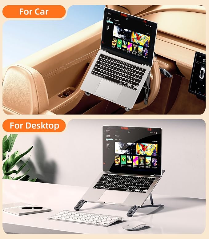 Car Laptop Mount Steering Wheel Tray Holder, Height Adjustable Car Desk for Laptop Computer Tablet, Foldable Portable Lap Laptop Stand for Car Vehicle Workstation Accessories Truck SUV Tesla - Image 9