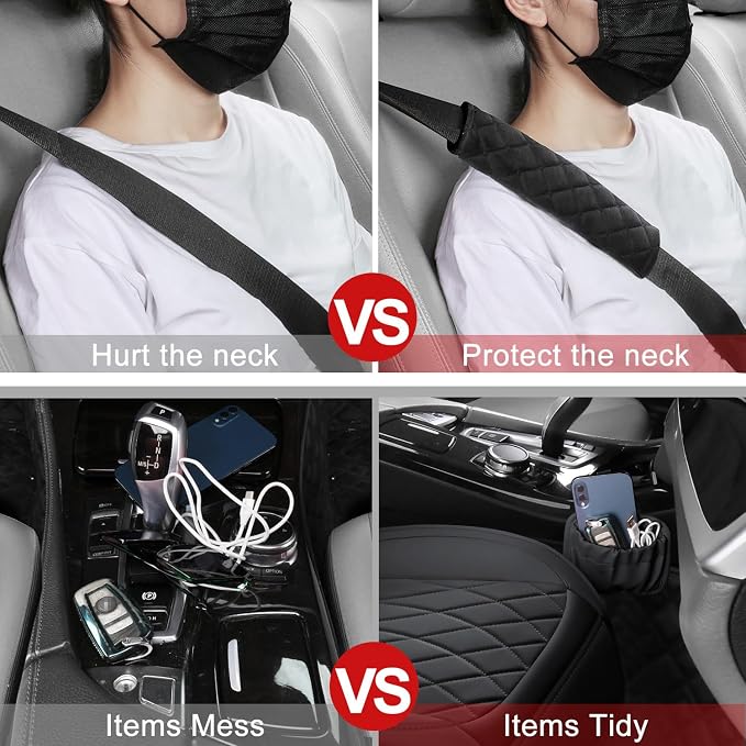 BEITK 2 Pack Waterproof Front Car Seat Covers for Car Truck SUV Black | PU Leather, Scratch-resistant, Sideless Design, Universal Fit, with Storage Pockets and Seat Belt Pads, Easy to Install - Image 5