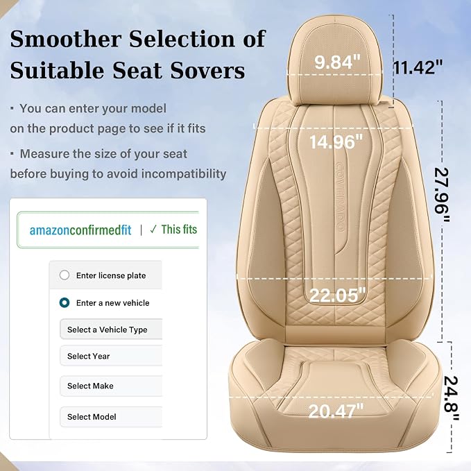 Coverado Car Seat Covers Full Set, Leather Seat Coversfor Cars, Front and Back Seat Covers, Waterproof Car Seat Protectors Car Seat Cushions Universal for Most Vehicles, Beige - Image 7