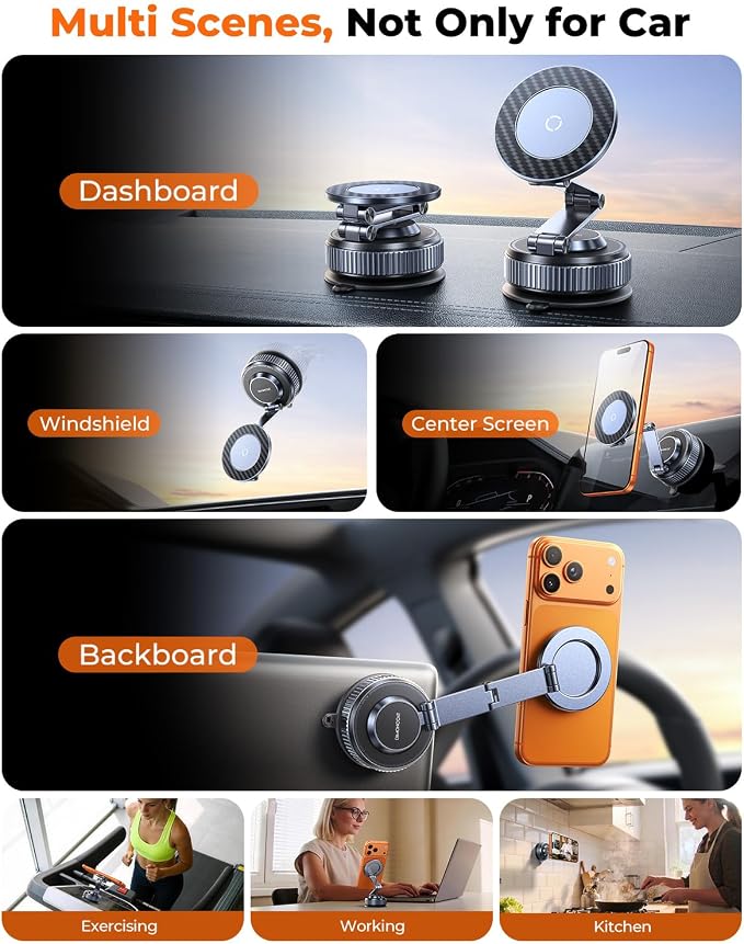 Vacuum Magnetic Car Phone Holder for Magsafe, Long Arm for Tesla Model Y/3 | All Metal, Nano Gel 119+LBS Max Suction,Foldable Hidden Tesla Phone Mount,360°Rotation,Easiest Car Mount for iPhone & Android - Image 2