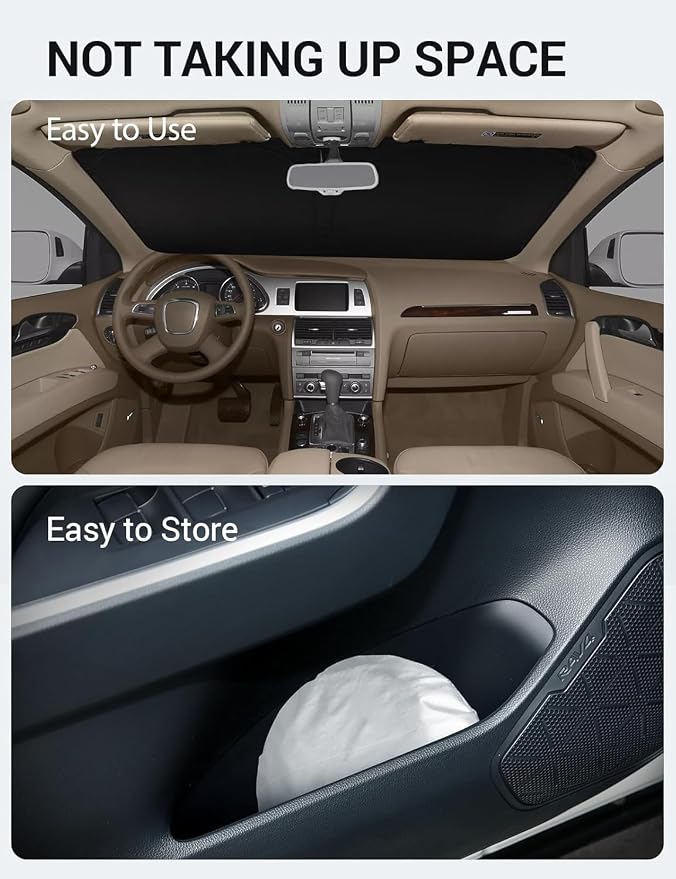 Proadsy Custom Fit 2007-2015 Audi Q7 Windshield Sun Shade, Blocks Heat | 240T Heat Shield, Drops Temp 54°F, Blocks 99% UV, Prevents Dashboard Cracking, Summer Parking & Beach Trips, Easy Twist-Fold - Image 9