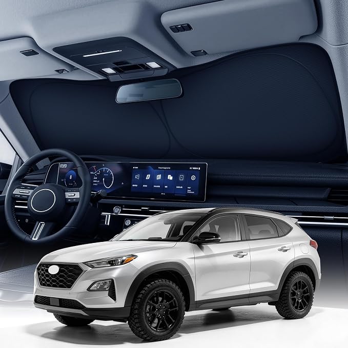 Zanch Windshield Sun Shade for Hyundai Tucson 2022-2026, 7-Layer Heat & UV Protection, 100% Light Blocking, 3D Scanned Custom Fit, Interior Protection, Keeps Cabin Cooler, Foldable SUV Accessories by Zanch