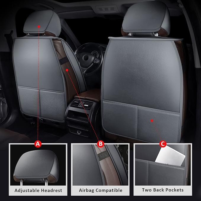Front Seat Covers,2PCS Leather Car Seat Covers for Sedan SUV Truck | Seat Covers Gray,Breathable Car Seat Cover,2PCS Front Universal Seat Cover ,Seat Protector For Families, Pets Commuters - Image 4