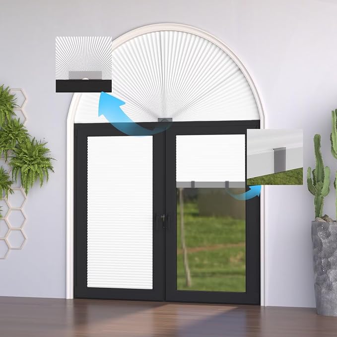 Myshade Arch Window Shades Half Circle Light Filtering Cellular Shades Cordless No Drill Blinds for Windows Half Moon Honeycomb Fabric No Tools Shades Easy Install (1PCS White 36" W X 18" H) - Image 7