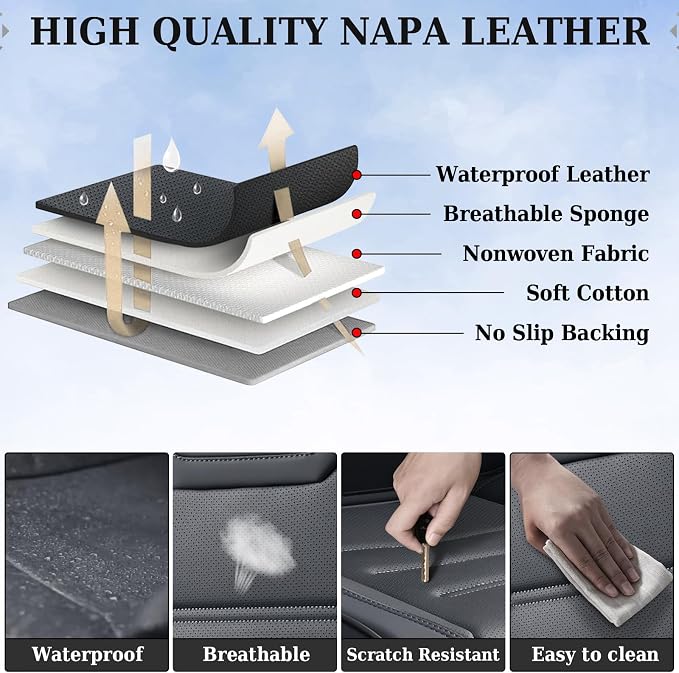 Coverado Car Seat Covers Full Set, Seat Covers for Cars, Car Seat Protector Waterproof, Leather Car Seat Cushion, Universal Interior Covers Seat Protectors for Most Cars Black - Image 3