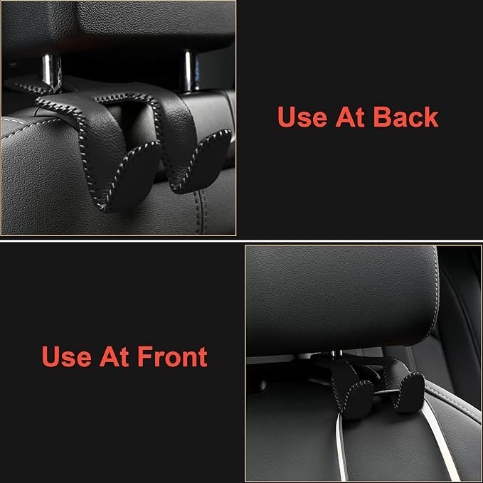 AMVOYOA 【2021 Upgraded】 Car Purse Hook, 2 in 1 Car Seat Headrest Hooks Durable Hanger Storage Holder Leather Organizer for Hanging Grocery Bags, 1 Pack, Black - Image 4