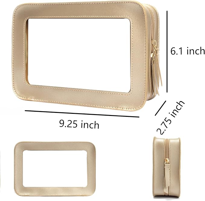 Clear Makeup Bag, Gold Travel Makeup Pouch Toiletry Bag for Women Waterproof Small Cosmetic Bag Case Small Make Up Bag with Zipper Car Organizer Car Essentials for Women Men - Image 6