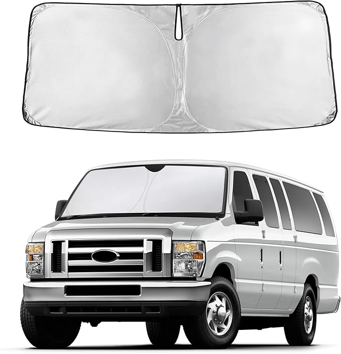 Autovir Windshield Sun Shade Fit for 1992-2026 Ford Econoline E-Series | Sunshade, Front Car Window Shades Sun Visor, Blocks UV Rays & Heat, Car Accessories by Autovir