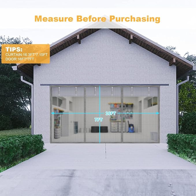 Garage Door Screen for 2 Car Garage, Sunmoxia 16x7Ft Magnetic Heavy Duty Garage Door Curtain with 6 Strapping Tapes - Durable Breathable Anti-Tear Mesh Patio Porch Privacy Curtain (Silver) - Image 4