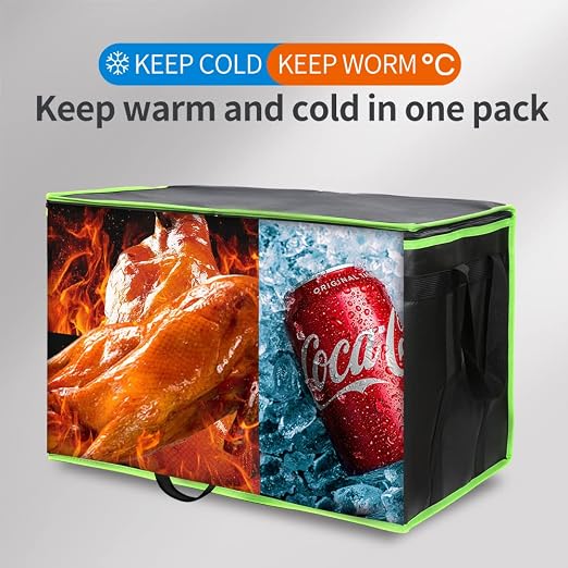 Bodaon 3-Pack Insulated Food Delivery Bag, XXX-Large Meal Grocery Tote Insulation Bag for Hot/Cold Food, Commercial Cooler/Thermal Bags, Large Capacity Reusable Warming Bag, Black with Green Edge - Image 3