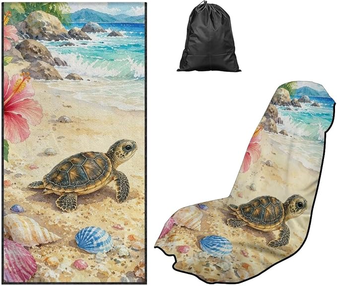 Sea Turtle Print Car Seat Covers for Front Seats Beach Shell Print Towel Car Seat Cover with Storage Bag Universal Fits Most Cars,Truck and SUV by Baxinh