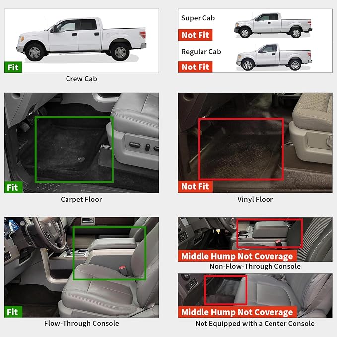 LASFIT Mats for Ford F-150 2011-2014 SuperCrew, Carpet Floor, Bucket Seat | All Weather TPE Protector Custom fit Truck Liners for F150 Crew Cab, Durable Anti-Slip Easy to Clean, 1st & 2nd Row - Image 2