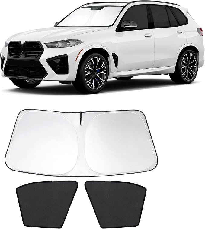 3PCS Car Window Shades Front Windshield Sun Shade Foldable Window Shade Custom Fit for BMW X5 2019-2024 Accessories Car Shades for Front Windows Anti-UV Rays Block Heat by FannycCargoCover