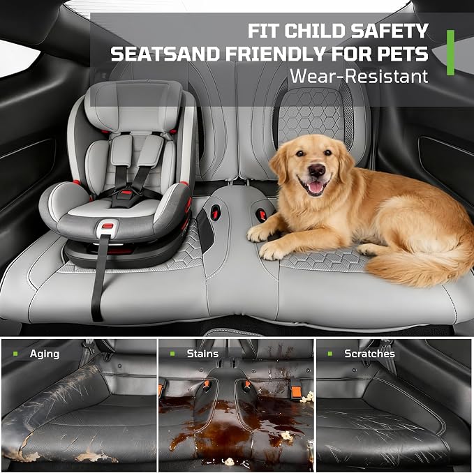 Custom Leather Car Seat Covers for Ford Mustang 2015-2023 Coupe, Gray | Full Coverage Waterproof Car Seat Protector,Front & Rear Full Set,Split Backrest Compatible,Wear-Resistant,Airbag Compatible - Image 6