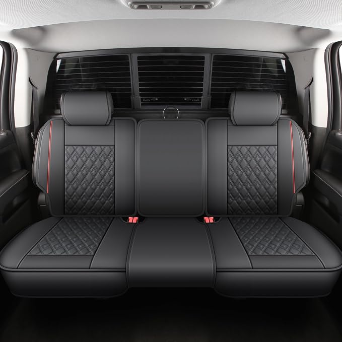 JOJOBAY Chevy Silverado Seat Covers,Leather Seat Covers for GMC Sierra,Custom Fit 2007-2026 1500 2500HD 3500HD Crew Double Extended Regular Cab,LT LZT RST Trail Boss(Full Set,Black Red) - Image 4