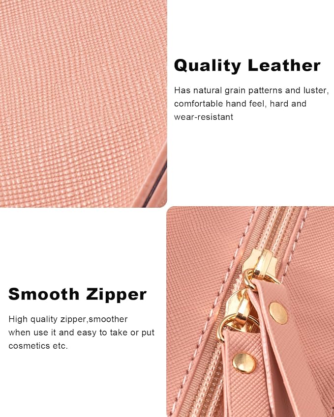 2 Pcs Travel Clear Makeup Bag Set, Clear Pink Makeup Organizer with Zipper Leather Travel Bags for Toiletries Small Cosmetic Bags for Women Mini Make up Pouch Toiletry Bags Car Essentials - Image 5