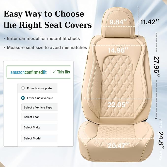 Coverado Full Set Leather Car Seat Covers, Waterproof Faux Leather Seat Covers, Beige Car Seat Protectors, 5 Seats, Universal Fit for Most Cars & SUVs-Beige - Image 8