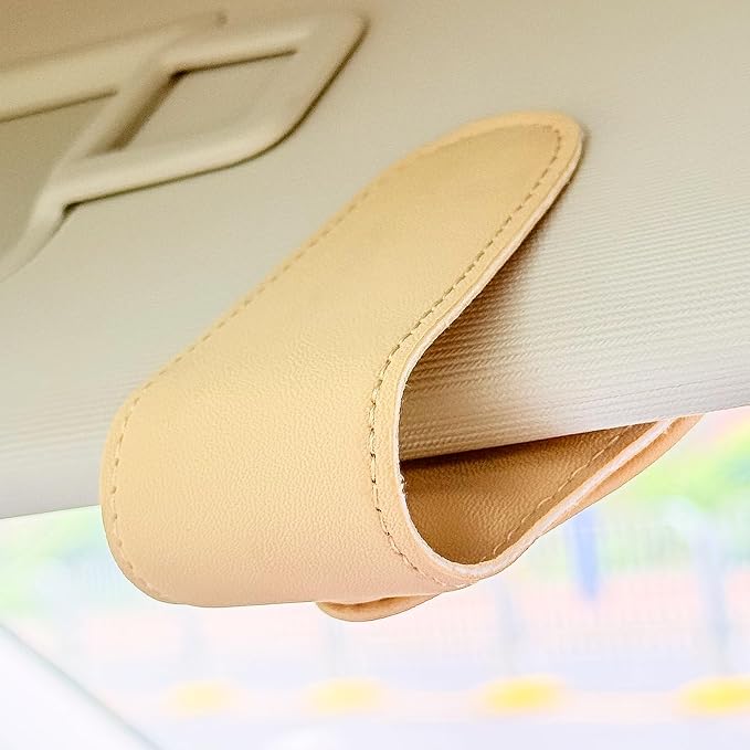 American Flag - Car Sunglass Holder, Magnetic Leather Eyeglass Hanger Mount Clip Holder for Car Visor Accessories (Beige) | Magnetic Leather - Image 4