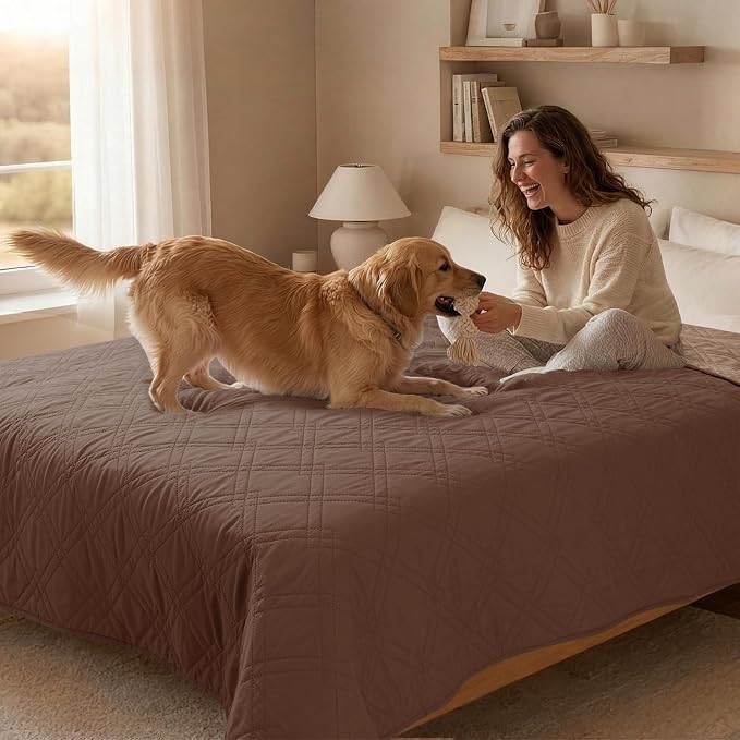 100% Waterproof Washable Dog Blanket, Dark Brown+Taupe, 52"x82" | 7-Layer Reversible Couch Covers for Dogs Met for Sofa Furniture Car Camping - Image 8