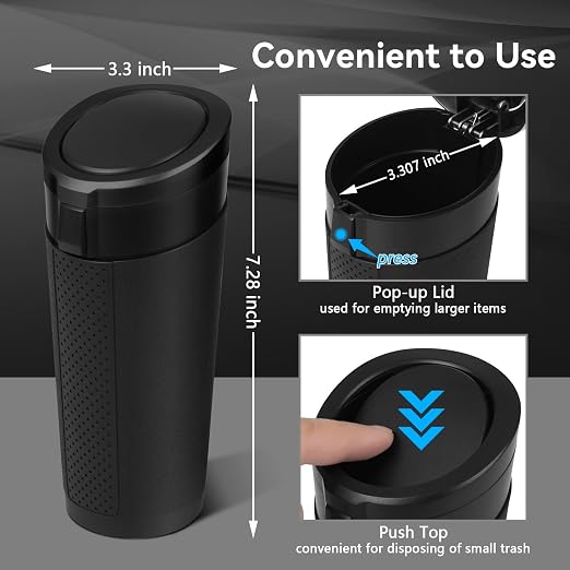Car Trash Can Bin with Lid - Mini Car Garbage Can Cup Holder-Black Small Leakproof Vehicle Trash Garbage Can Bin-Automotive Car Organizers and Storage for Back Seat SUV Truck Accessories - Image 6