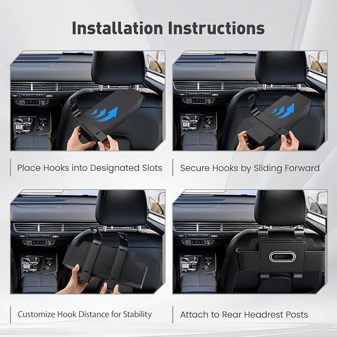2 Pack Back Seat Car Organizers with Tissue Box and Cup Holders, Balck | Each organizer combines tissue storage, 2 cup holders, phone pocket and hooks to keep rear-seat essentials organized. - Image 6