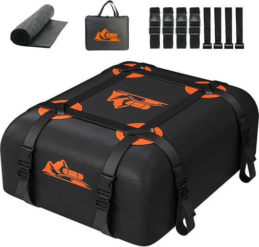 Car Rooftop Cargo Carrier Bag 15-20 Cubic Feet, 100% Waterproof Heavy Duty Car Roof Bag for All Vehicle with/Without Racks - Anti-Slip Mat, 4 Door Hooks, Storage Bags (Orange, 15Cu.Ft) by Unknown