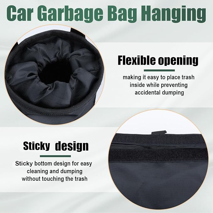 ecocstm 2 PCS Car Trash Bags, Car Accessories Washable Garbage Bag Hanging | Detachable Trash Can with Top Elastic Vent & Sticky Strap Bottom Opening, Seat Back Tash Bag for Cars,Travelling,Outdoor - Image 6