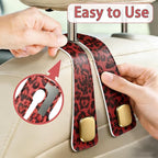 Car Hooks for Headrest: 2Pack Car Seat Back Storage Headrest Hook - Premium Leather Double Metal Hook - Purse Hook For Car Headrest - Car Headrest Hooks for Purses, Handbags, Bags -Red Leopard - Image 5
