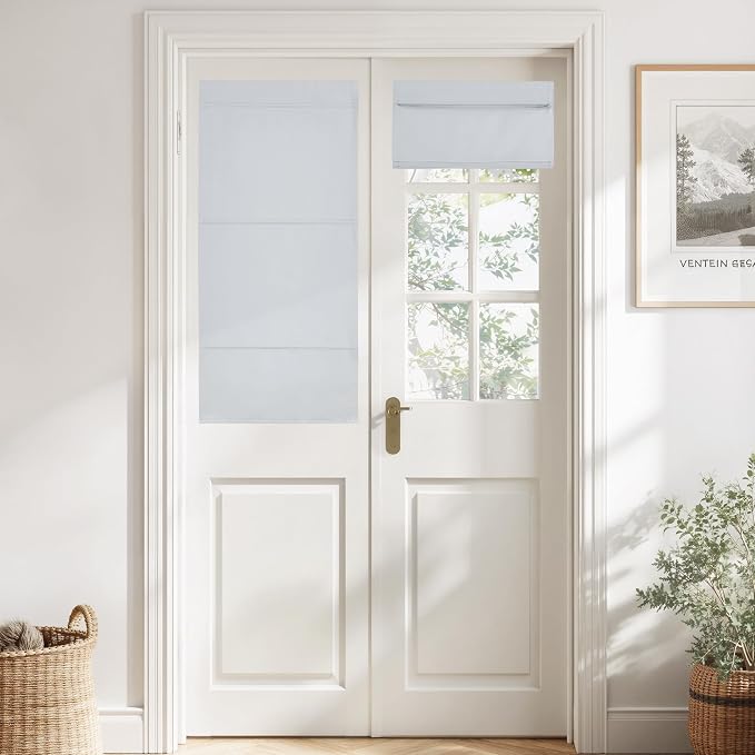 NICETOWN Greyish White Magnetic Blackout No Drill French Door Curtain | Thermal Insulated Short Curtain Blinds, Tie Up Roman Shade, Front Sidelight Curtains for Window Glass 24" W x 48" L, 1 Panel by NICETOWN