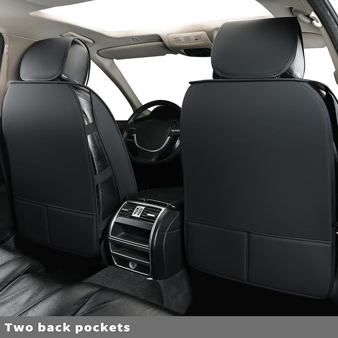 Car Seat Covers Front Pair,Universal Fit for Most Cars,SUV,Sedans and Pick-up Trucks,Automotive Faux Leather Vehicle Cushion Covers(Front Pair,Black) - Image 3