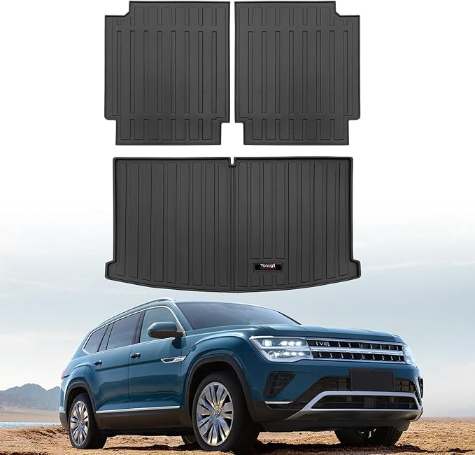 Custom for 2018-2025 2026 VW Atlas 6/7 Seat Cargo Mats Trunk Liner and 3rd Rear Seat Backrest Mat All Weather TPE Protection Mat Accessories (for 2018-2026 VW Atlas 6/7 Seat) by Yonugli