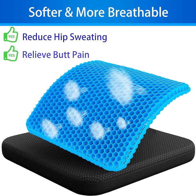 KYSMOTIC Large Gel Seat Cushion for Long Sitting (Large & Thick), Soft & Breathable, Gel Cushion for Wheelchair Reduce Sweat, Chair Cushion for Office Chair (Black Cover) | Gel Cushion for Wheelchair, Soft & Breathable, Gel Chair Cushion for Hip Pain, ... - Image 3