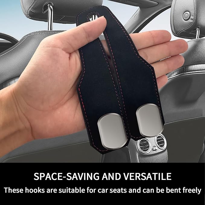Car Purse Hook, Car Seat Headrest Hooks, Black Leather 2 Pack | Car Purse Holder Hooks, Universal Car Hangers Seat Back Organizer Storage, Double Metal Hooks for Grocery Purses and Bags - Image 6