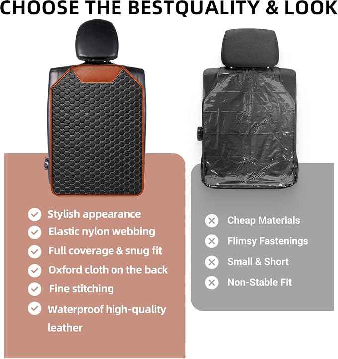 Kick Mat Back Seat Protector - Car Back Seat Cover for Kids Feet - Waterproof & Sturdy Protector for Upholstery from Dirt, Mud, Scratches and Stain (Hexy 2 pcs) - Image 9