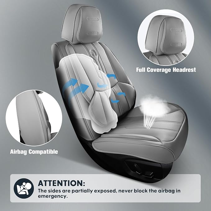 Car Seat Covers Custom Fit for Ford F150 2009-2026, Faux Leather Seat Cover Set for 2017-2026 F250 F350 F450, Compatible with Regular Cab Super Cab Super Crew Pickup Truck Cushions (Grey, Full Set) - Image 7
