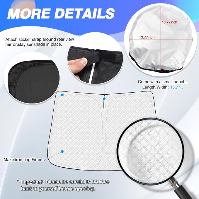 Canvcle Windshield Sun Shade for 2022-2025 2026 Nissan Frontier Accessories Thicken 6-Layer Front Window Sunshade Cover Sun Visor Protector Foldable Block UV Rays Keep Vehicle Cool - Image 5
