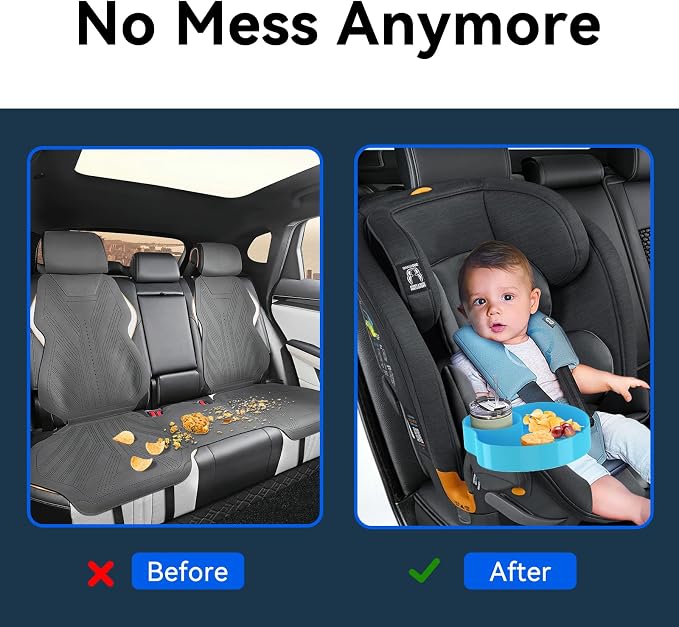 [2 Packs] Kids Car Seat Tray, Travel Tray with Cup Holder for Toddler Baby, Kids Car Seat Food Snack Organizer for Road Trip, Stroller snack Organizer Travel Must Haves (Sky Blue, 2 PCS) - Image 4