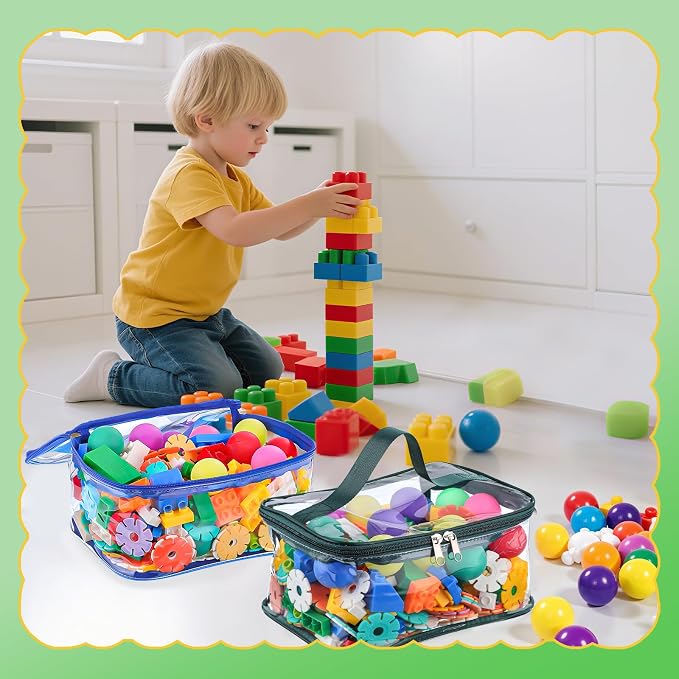 4 Pack Clear Toy Storage Bags, PVC Waterproof Toy Organizer, Colorful | Waterproof PVC, Transparent View, Reusable Zip Bags, Label Tags, for Blocks, Puzzles, Board Games, Travel and Home Storage - Image 4