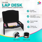 MAVOCRAFT Foldable Kids Lap Tray with Storage - Portable Lap Desk Kids & Adults - Kids Lap Desk for Breakfast in Bed, Serving Tray, Car Desk & Gaming (Black) - Image 2